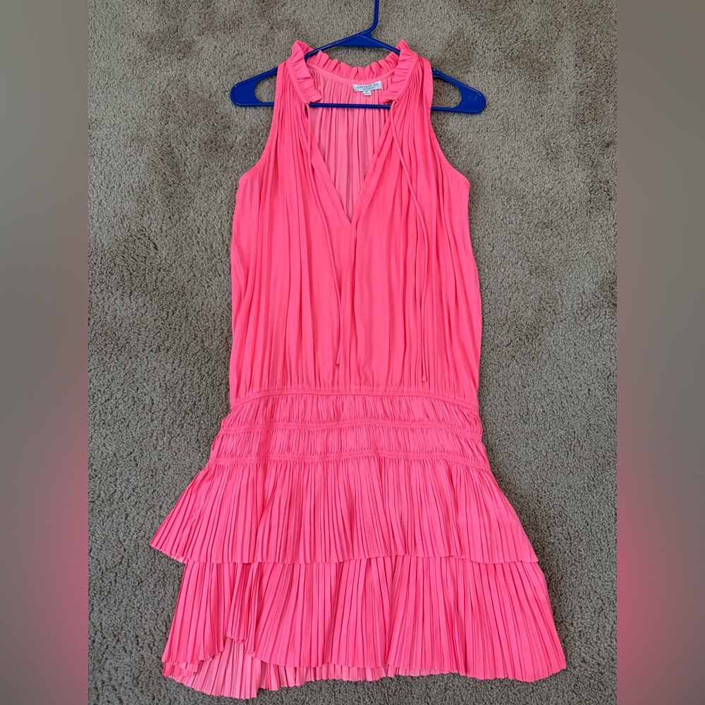 Current Air Pink Pleated dress v neck size medium